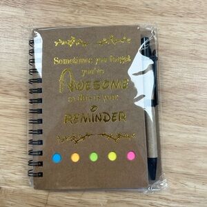 Brown Spiral Notebook with Pen and Colorful Dots